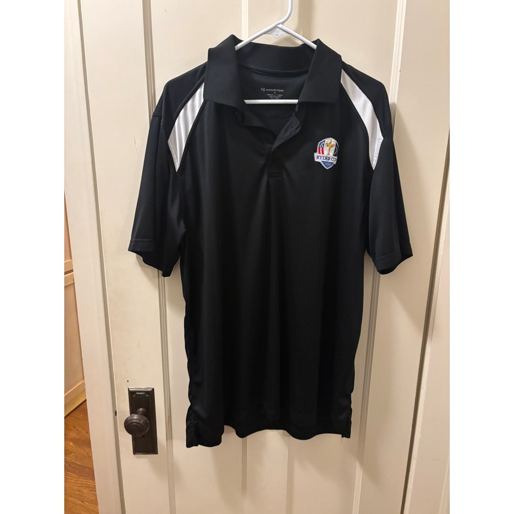 Harriton Mens 2014 Ryder Cup Golf Polo Shirt Black White XL Performance Mesh